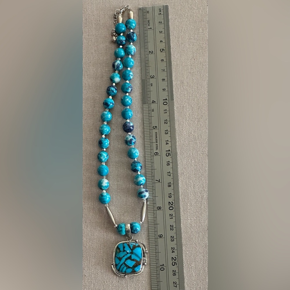 20 inch Blue & Gray Rain Flower Jade Bead Necklace NWOT - Picture 12 of 15
